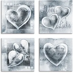 Leinwandbild ARTLAND "Lache Lebe Liebe Leben", grau (farbe bild(er): grau), B:20cm H:20cm, Canvas, Leinwand, MDF, Bilder, 4er Set, verschiedene Größen