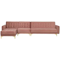 Ecksofa ABERDEEN Rosa Samtstoff Rechtsseitig