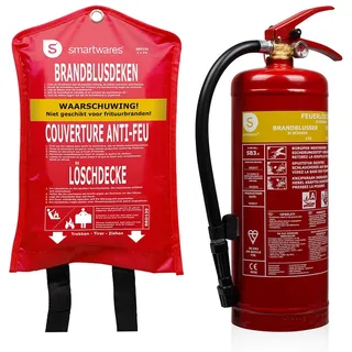 smartwares Schaum-Feuerlöscher, Schaum, als Set mit Löschdecke, für Zuhause Auto, DIN EN 3, Brandklassen A B rot