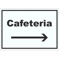 Cafeteria Aufkleber mit Text und Richtungspfeil rechts Selbstbedienung waagerecht A2 (420x594mm)