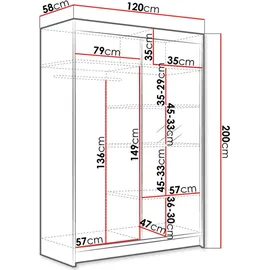 Mirjan24 Schiebetürenschrank Lino I 2-türig 200 x 210 x 60 cm Schwarz/Artisan Eiche