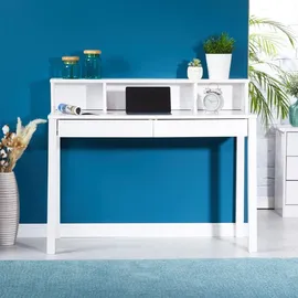 Idimex Sekretär LENNOX, schöner Schreibtisch mit 3 Nischen, praktischer PC Tisch mit 2 Schubladen, zeitloser Computertisch aus massiver Kiefer in weiß
