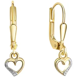 Paar Ohrhänger FIRETTI "Schmuck Geschenk Gold 375 Ohrschmuck Ohrring Herz", gold (gelbgoldfarben, weißgoldfarben), Ohrringe, Damen, Gelbgold 375