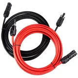 Solarkabel Photovoltaik Kabel 4 mm2 mit MC4-Stecker - Set, rot/schwarz (Ausführung: 2x1 m rot/schwarz)