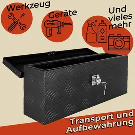 Trucky Deichselbox Schwarz Werkzeugkasten Truckbox Alu Box Anhänger Kiste mit Deckel Abschließbar Alubox Transportbox Werkzeugbox Aluminium Aufbewahrungsbox D015