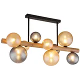 GLOBO Deckenleuchte Eszimmerleuchte Glas Holz schwarz rauchfarben 9-flammig H 45 cm