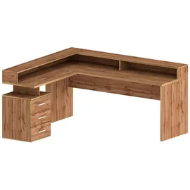 Dmora Schreibtisch Salomone, Eckschreibtisch mit Platte, Mehrzweck-Büroschreibtisch, 180x90h160 cm, Eiche