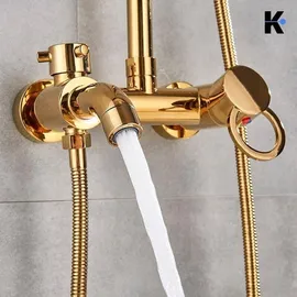 klarwerk KLARWERK® JANA | Vintage Duscharmatur Set mit Regendusche & Handbrause Gold glänzend | Edelstahl Retro Design Duschsystem | Duschsäule Mischbatterie