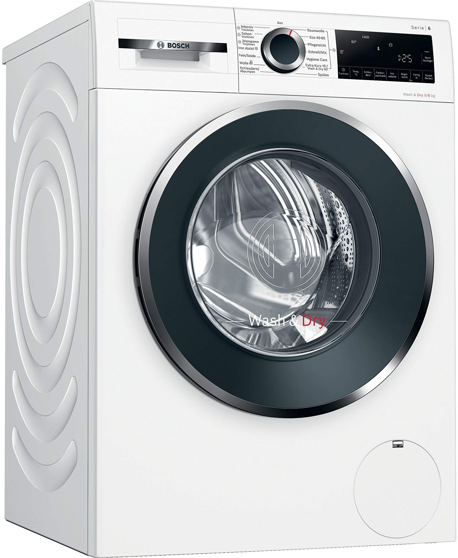 Bosch WNG24440 Serie 6 Waschtrockner, 9 kg Waschen und 6 kg Trocknen, 1400 UpM,AutoDry optimale, Fleckenautomatik entfernt 4 Fleckenarten, EcoSilence Drive leiser und effizienter Motor, Weiß