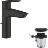 GROHE Start, energiesparende Waschtischarmatur, Kaltwasser in Mittelstellung (wassersparender Wasserhahn für Waschbecken im Bad, 19cm hoch, mit Zugstangen Ablauf, mit 3in1 Tool), schwarz, 235522432