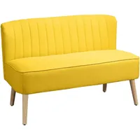 2-Sitzer Stoffsofa Polstersofa Doppelsofa Retro-Look Sitzmöbel Loungesofa Holzrahmen Gelb 117 x 56,5 x 77 cm - Homcom