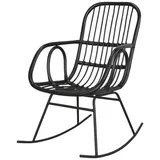 Mid.you Schaukelstuhl, Schwarz, Holz, Metall, Rattan, massiv, Uni, 57x95x84 cm, Schaukelfunktion, Wohnzimmer, Sessel, Schaukelstühle
