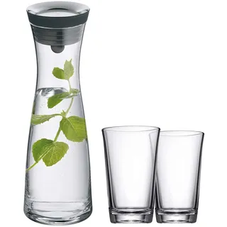 WMF Basic Wasserkaraffe Set 3-teilig, Karaffe 1l mit 2 Wassergläser 250ml, Glaskaraffe mit Deckel, Silikondeckel, Wasserkaraffe mit Deckel, CloseUp-Verschluss