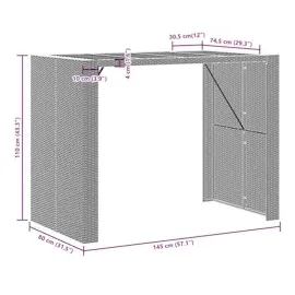 vidaXL Garten-Bartisch mit Holzplatte Schwarz 145x80x110 cm Polyrattan