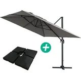 Ampelschirm aus Alu "Sun 4" - Rechteckig - 3 x 4 m - Grau - Platten zur Beschwerung inbegriffen