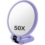 Bemonew 50-facher Vergrößerungsspiegel, doppelseitiger Vergrößerungs-Make-up-Spiegel mit 360° verstellbarem Griff, Hand-/Wandhalterung/Tischdesign für Make-up, Lila