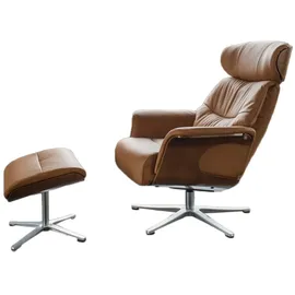 KAWOLA Relaxsessel TOSAR Leder 83 x 110 x 83 cm Braun mit Hocker