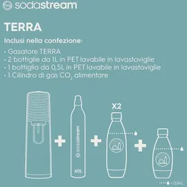 Sodastream Terra white + 2 PET-Flasche 1 l + PET-Flasche 0,5 l + Zylinder