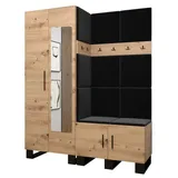 ABIKS MÖBEL Garderoben-Set ARTIN Set 14 Garderobe mit gepolsterten Paneelen, Industriell Design schwarz