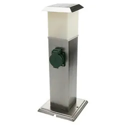 Stehlampe mit Steckdosen Außenleuchte Steckdosen Energieverteiler mit Beleuchtung, Edelstahl opal, 1x LED 1,1W 90Lm warmweiß, LxBxH 15,5x15x40 cm