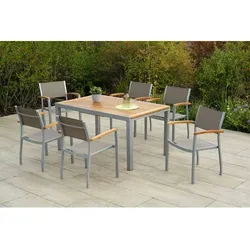 MERXX Gartenmöbelset »Naxos«, 7-tlg., stapelbar/ausziehbar, Aluminium/Akazie/Textil - grau