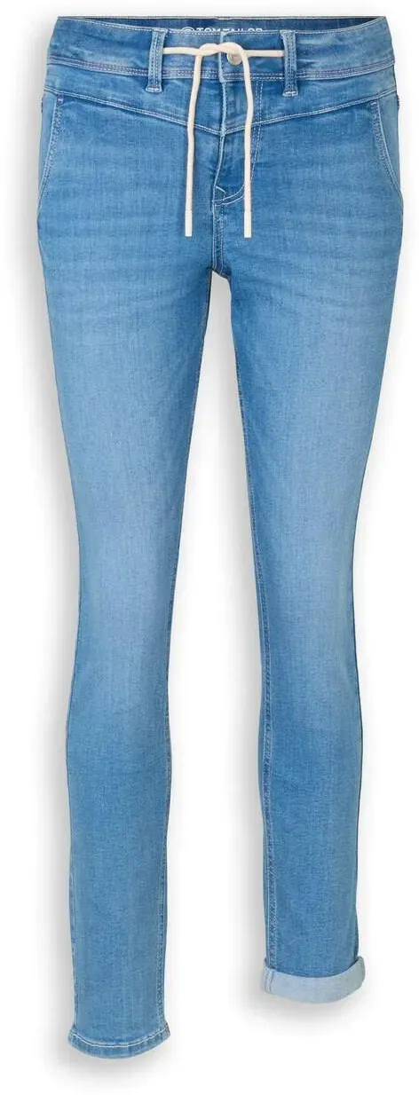 TOM TAILOR Damen TTMAYA TAPERED Stretch Jeans mit Kordelzug, blau, Uni, Gr. 27/32
