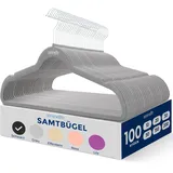 SereneLife Graue Kleiderbügel Samt 100 Stück, Kleiderhaken für Aufbewahrung & Organisation, Bügel rutschfest & Platzsparend, 360° drehbarer Haken, Einkerbungen im Schulterbereich, Clothes Hanger