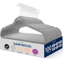 SereneLife Graue Kleiderbügel Samt 100 Stück, Kleiderhaken für Aufbewahrung & Organisation, Bügel rutschfest & Platzsparend, 360° drehbarer Haken, Einkerbungen im Schulterbereich, Clothes Hanger