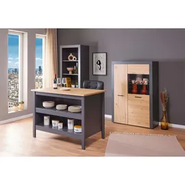 Interlink Kücheninsel Nellina 124 x 91,5 x 75 cm Anthrazit / Eiche Artisan