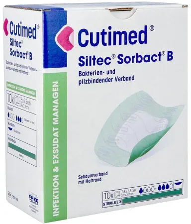 Cutimed Siltec Sorbact B Pflaster 7,5x7,5cm 10 Stück
