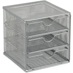 Relaxdays Schreibtischorganizer, Büroablage aus Metallgeflecht, Ablagebox für Bürobedarf, HxBxT: 17 x 16 x 17cm, silber