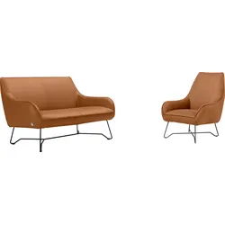Polstergarnitur EGOITALIANO "Namy, Designobjekt mit hohem Sitzkomfort und toller Detailverarbeitung", braun (cognac), Luxus-Microfaser Lederoptik, Sitzmöbel-Sets, Set aus 2-Sitzer und Sessel, edles Metallgestell