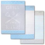 Dyckhoff Geschirrtücher GRILL & chill hellblau grau 50,0 x 70,0 cm, 3 St.