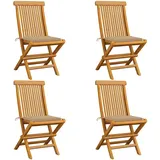 vidaXL Gartenstühle mit Beige Kissen 4 Stk. Teak Massivholz