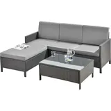 [en.casa] Gartenmöbelset Rattan 3-tlg. Rattan-Möbel Sitzgruppe Gartenlounge Loungeset Polyrattan Dunkel-/Hellgrau - Grau