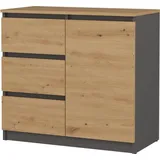 Top e shop Topeshop 1D3S ANT/ART BA KPL, Anthrazit, Eiche, 3 Schublade(n), Partikelbord, Modern - Grau/Braun