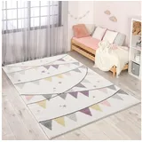 Carpet City Kinderteppich »Anime9381« rechteckig 11 mm Höhe Spielteppich, Wimpel, Weicher Flor, Pflegeleicht, Kinderzimmer beige