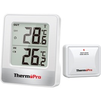 ThermoPro TP200 Funk Thermometer Innen für 2 Räume Raumthermometer mit Außensensor Temperaturmessgerät Thermometer für Innenräume Außenthermometer für Garten, Tierstall, Gewächshaus
