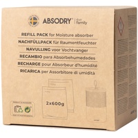 AbsoDry - Luftentfeuchter Nachfüllpack 2x600g - AbsoDry kompatibel - Verhindert Geruch & bindet Feuchtigkeit - Trockenmittelbeutel mit Granulat für Raumentfeuchter - Entfeuchter Nachfüllpack