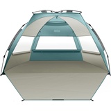 OutdoorMaster Strandmuschel Pop Up, 3-4 Personen Strandzelt mit UPF 50+ UV Schutz, einfacher Aufbau in 60 Sekunden, wetterfestes Campingzelt mit abnehmbarem Dachfenster (Cancun Meeresküste)