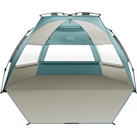 OutdoorMaster Strandmuschel Pop Up, 3-4 Personen Strandzelt mit UPF 50+ UV Schutz, einfacher Aufbau in 60 Sekunden, wetterfestes Campingzelt mit abnehmbarem Dachfenster (Cancun Meeresküste)