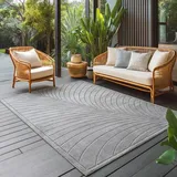 Carpettex Kurzflor Teppich 160x230 cm Grau Wohnzimmer, Schlafzimmer, Küche, 3D Hoch-Tief-Effekt, Skandinavisch Boho Motiv, für Outdoor Bereich geeignet
