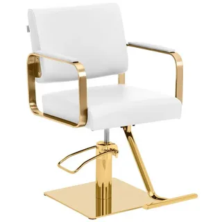 Physa Armlehnstuhl Friseurstuhl mit Fußstütze höhenverstellbar Barber-Stuhl 200 kg, Golden, Weiß 95 cm x 88 cm x 59 cm