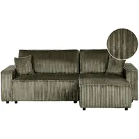 2-Sitzer Ecksofa Cord grün L-Form mit Schlaffunktion Chaiselongue links Abacka