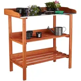 Relaxdays Pflanztisch Holz Metallplatte 87,5 x 91,8 x 41,5 cm orange