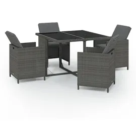 vidaXL 5-tlg. Garten-Essgruppe mit Auflagen Poly Rattan Grau