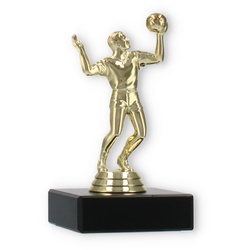 Pokal Kunststofffigur Volleyballspieler gold auf schwarzem Marmorsockel 11,9cm