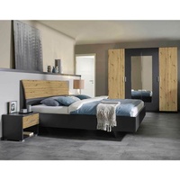 Schlafzimmer-Set Borneo Kleiderschrank Doppelbett Eiche Artisan grau-metallic