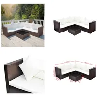 vidaXL 4 tlg. Garten Lounge Set mit Auflagen Poly Rattan Braun - Gartenmöbel-Set - Gartenmöbel-Sets - Gartensofa - Gartensofas - Braun