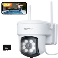 Topcony 5MP Überwachungskamera Aussen mit 64G SD-Karte PTZ 355°|90° WLAN IP Kamera ​Outdoor mit Bewegungsmelder,Farbnachtsicht, 2-Wege-Audio, ...